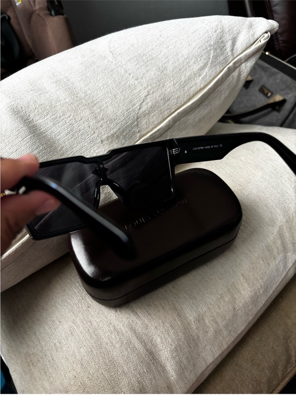 Louis Vuitton Black Shield Sunglasses with Gold LV Logo - Picture 3 of 5